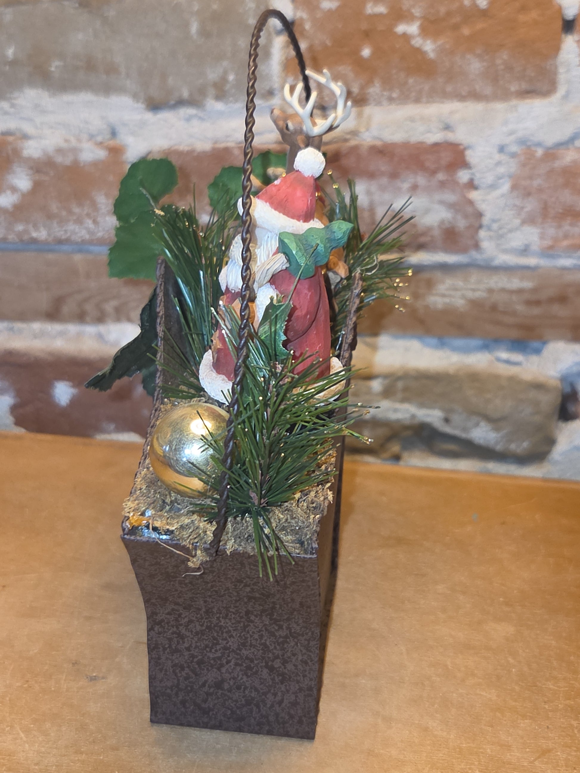 Assemblage with Vintage Reindeer and Santa in Star Hanger AS IS as7