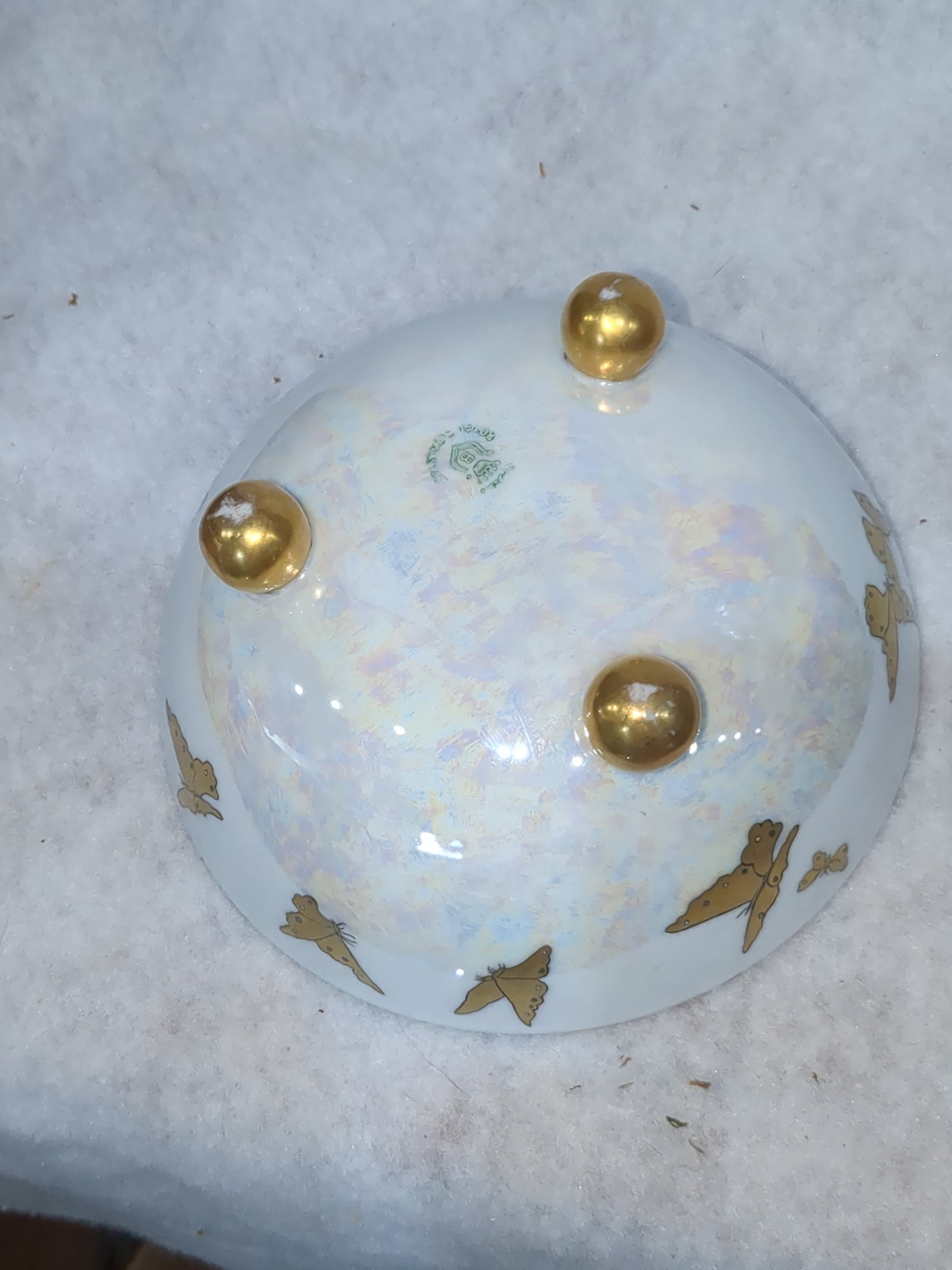 Antique Royal Rudolstadt Prussia iridescent gold trimmed gold butterfly gold footed bowl bwl54