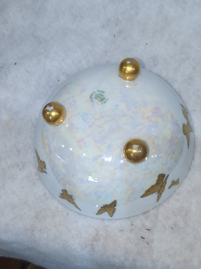 Antique Royal Rudolstadt Prussia iridescent gold trimmed gold butterfly gold footed bowl bwl54