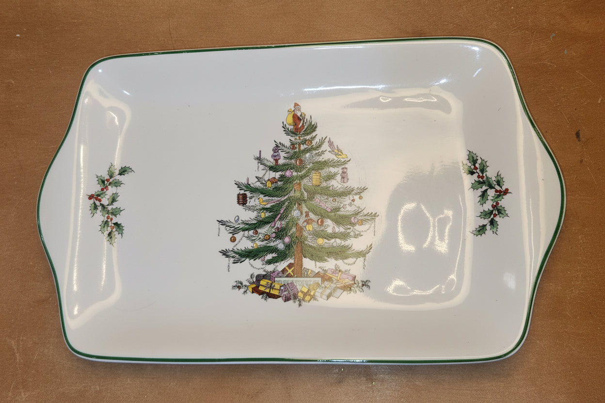 Spode 12" Dessert Tray Mince Pie Plate Christmas Tree Pattern 2008 Made in China sp01