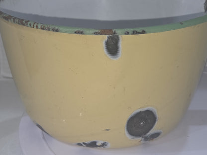 Vintage Enamelware Sauce Pan Cream Green Trim White Inside en90