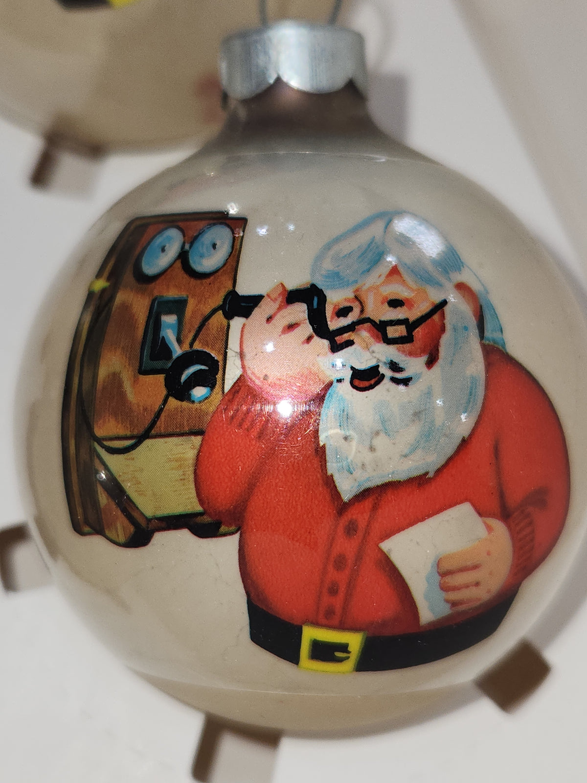 Vintage Glass Ornaments 2 1/4" Santa on Antique Phone Set of 4 Made in USA NO BOX bo098