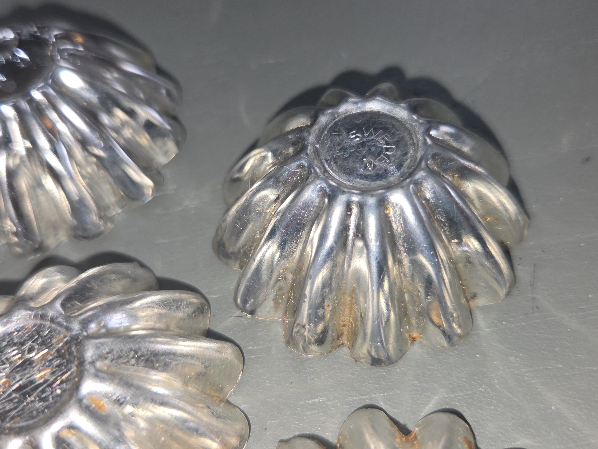Vintage Miniature Swedish Fluted Miniature Tart Tin Pan Chocolates Mold and Clay Molding Tool Set of 25 1.75" tins Sweden Vintage Lot Of 35 Swedish Fluted Mini Tart Candy Chocolate Molds Pans 1.75”