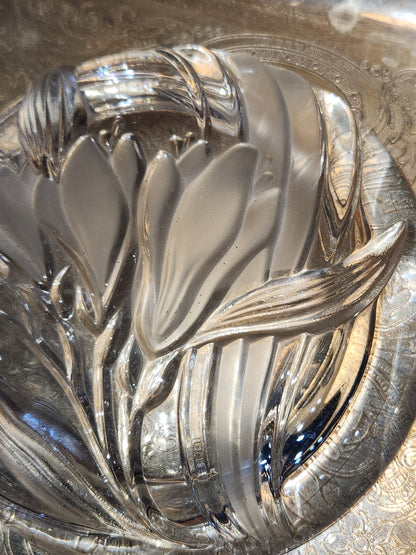 Vintage Mikasa Pressed Glass Parisian Iris Candy Dish Flowers Clear and Frosted gl08