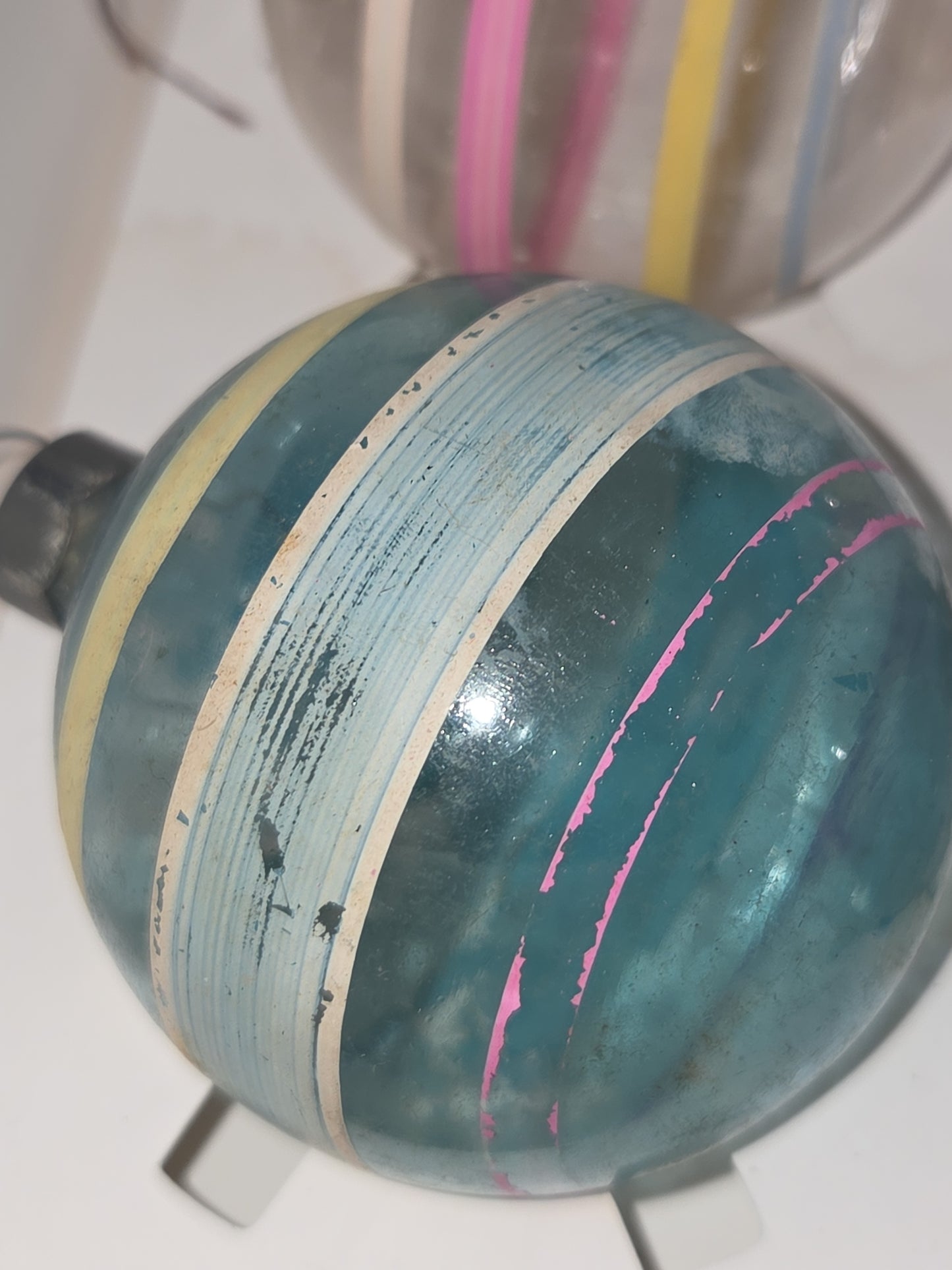Vintage 2 1/4" Unsilvered Transparent and Blue Glass Ornament WWII Era 1940s Unmatched Set of 4 with Stripes AS IS vo123
