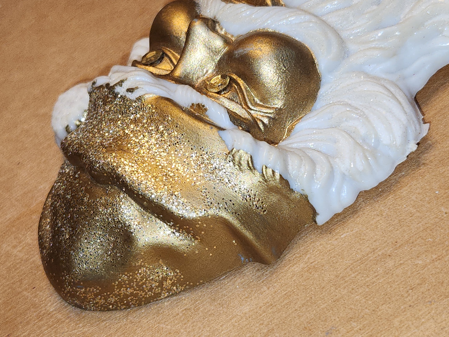 Vintage Gold Glitter Molded Plastic Santa Head Ornament Light Illumination sa11