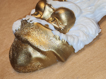 Vintage Gold Glitter Molded Plastic Santa Head Ornament Light Illumination sa11