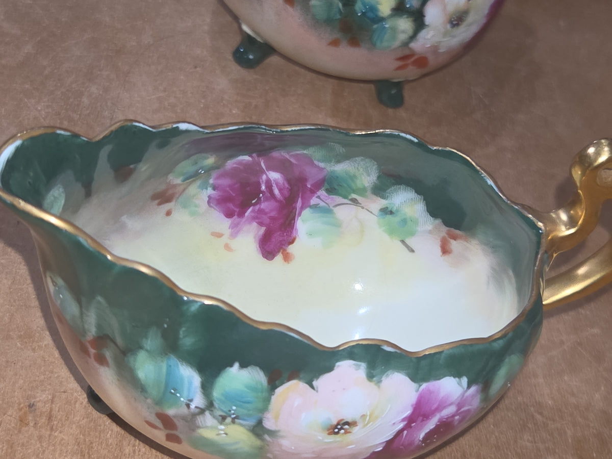 Vintage Porcelain Handpainted Footed Bowl and Footed Creamer sbc1