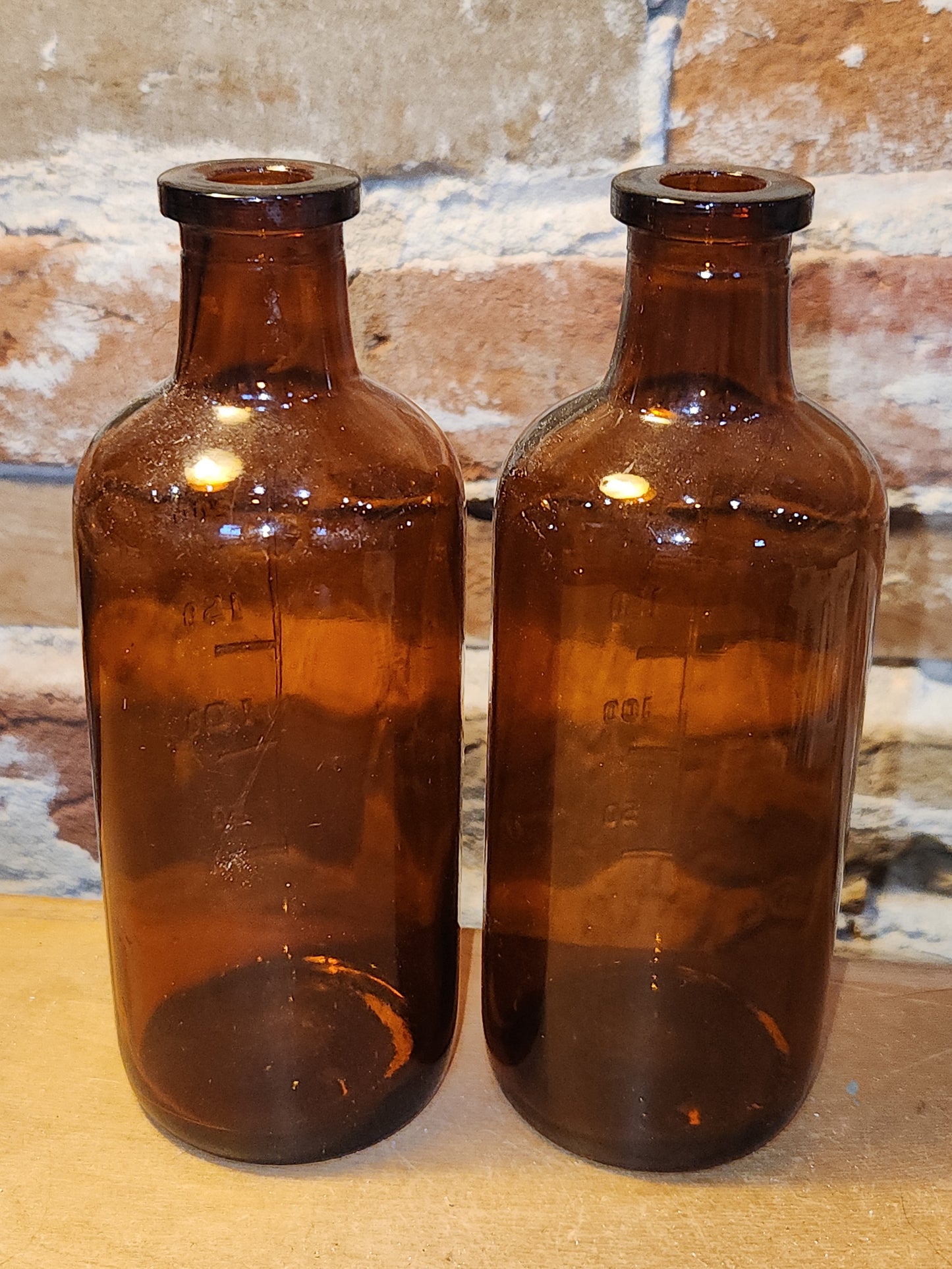 Vintage Medicine Bottles Amber Glass Set of 2 No lids vmb49