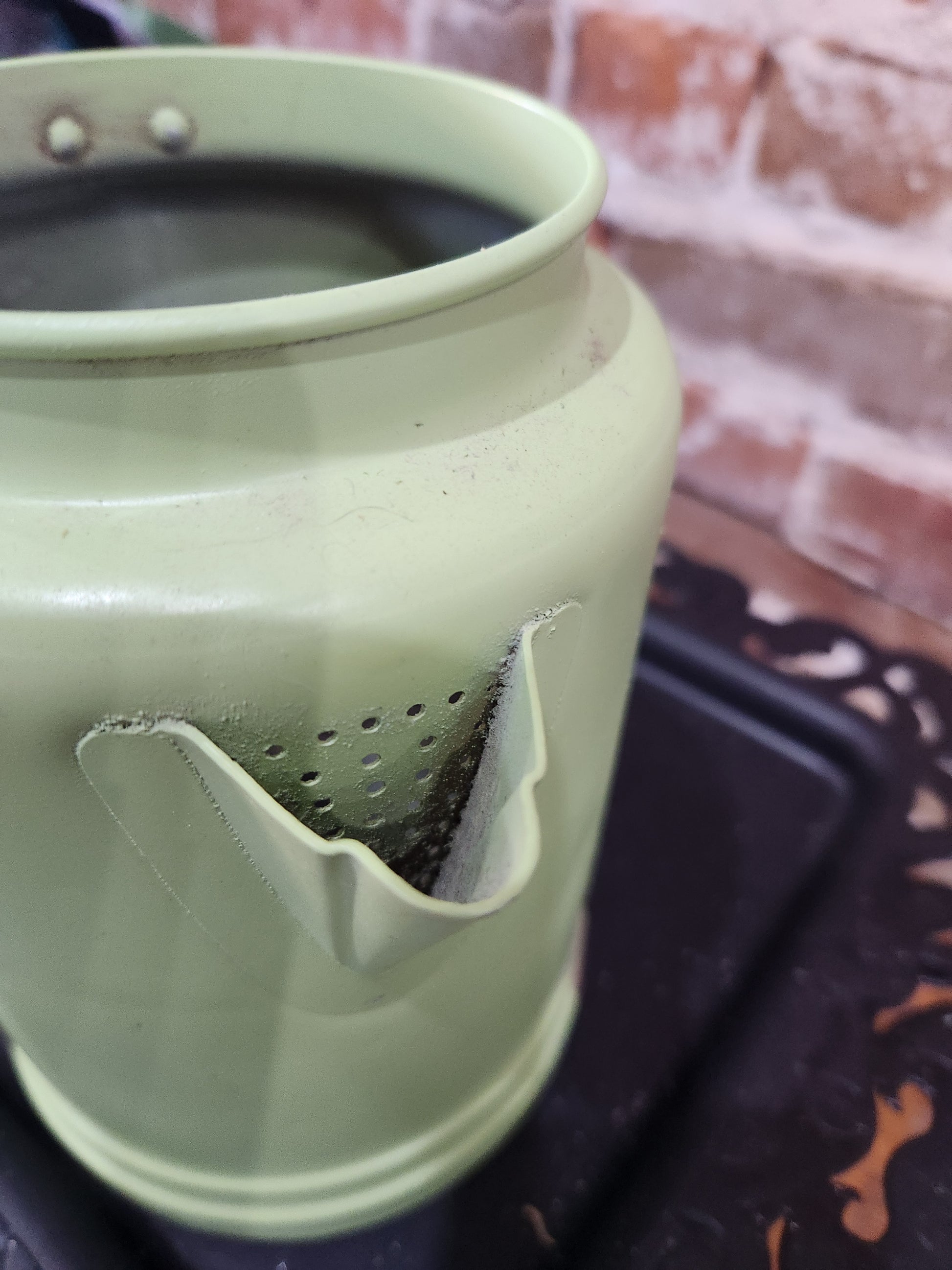Vintage Green Aluminum Coffee Pot with a Bunny NO LID