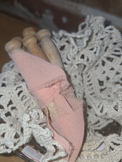 Vintage Vignette Sewing Needles, Thread, Clothes Pins, Doily, Cut Glass Bowl with Feet vi7