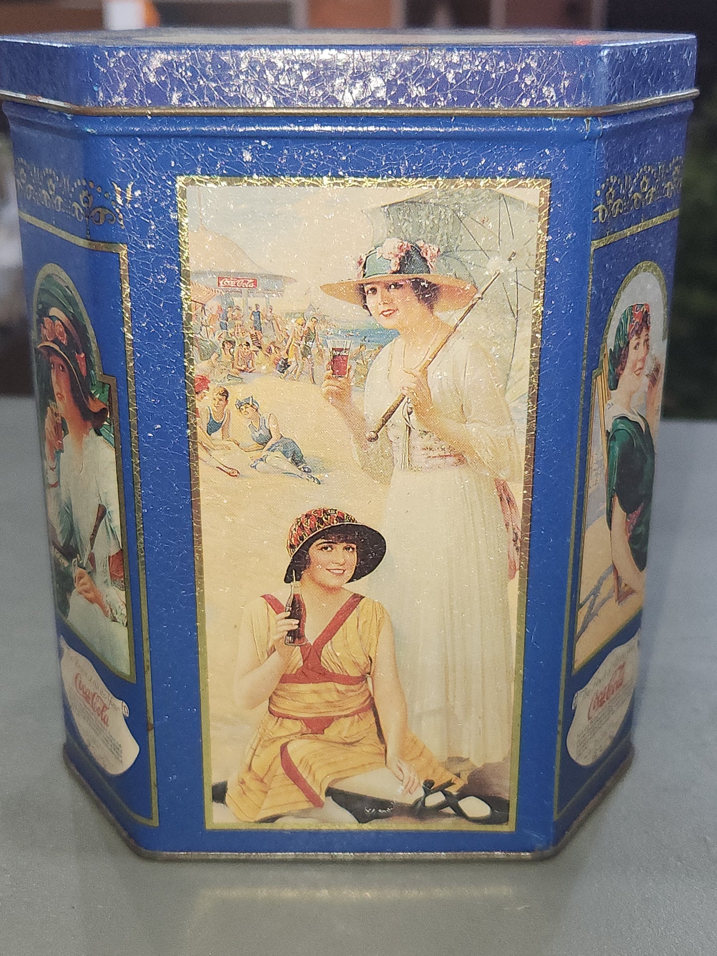 Vintage Tin Coca-Cola Blue The Drink of All the Year Coke Unique Shape cct87