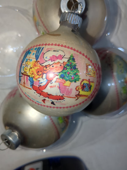 Vintage Coby Polly Pal Glass Christmas Ornaments set of three matching 3" and one 2 1/4" USA Made
