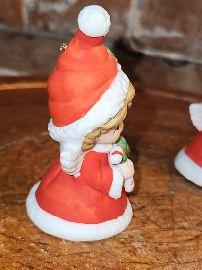 Vintage Lefton Petite Angel Girl Bell Figurines Set of 3. Praying Angel Signed.