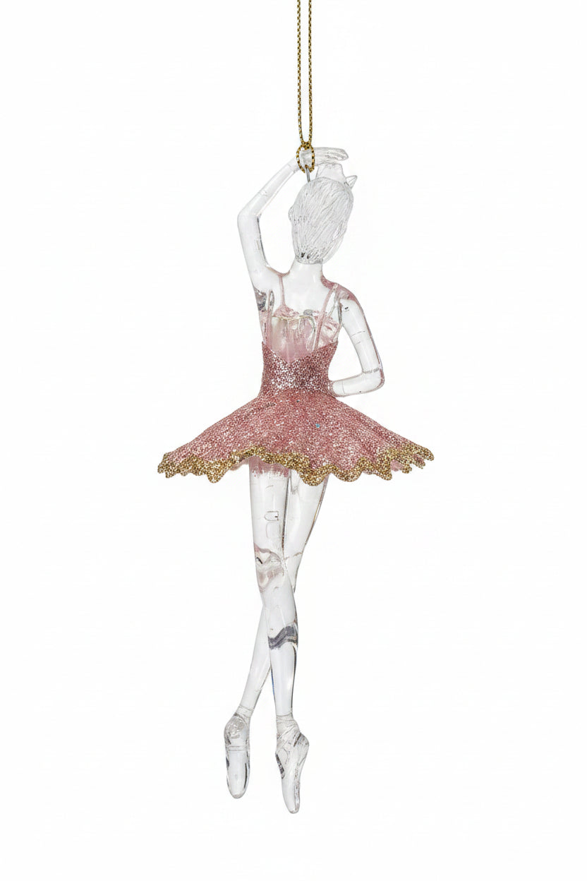 Ballerina Ornament Acrylic Pink and Gold Glitter Ballet o410