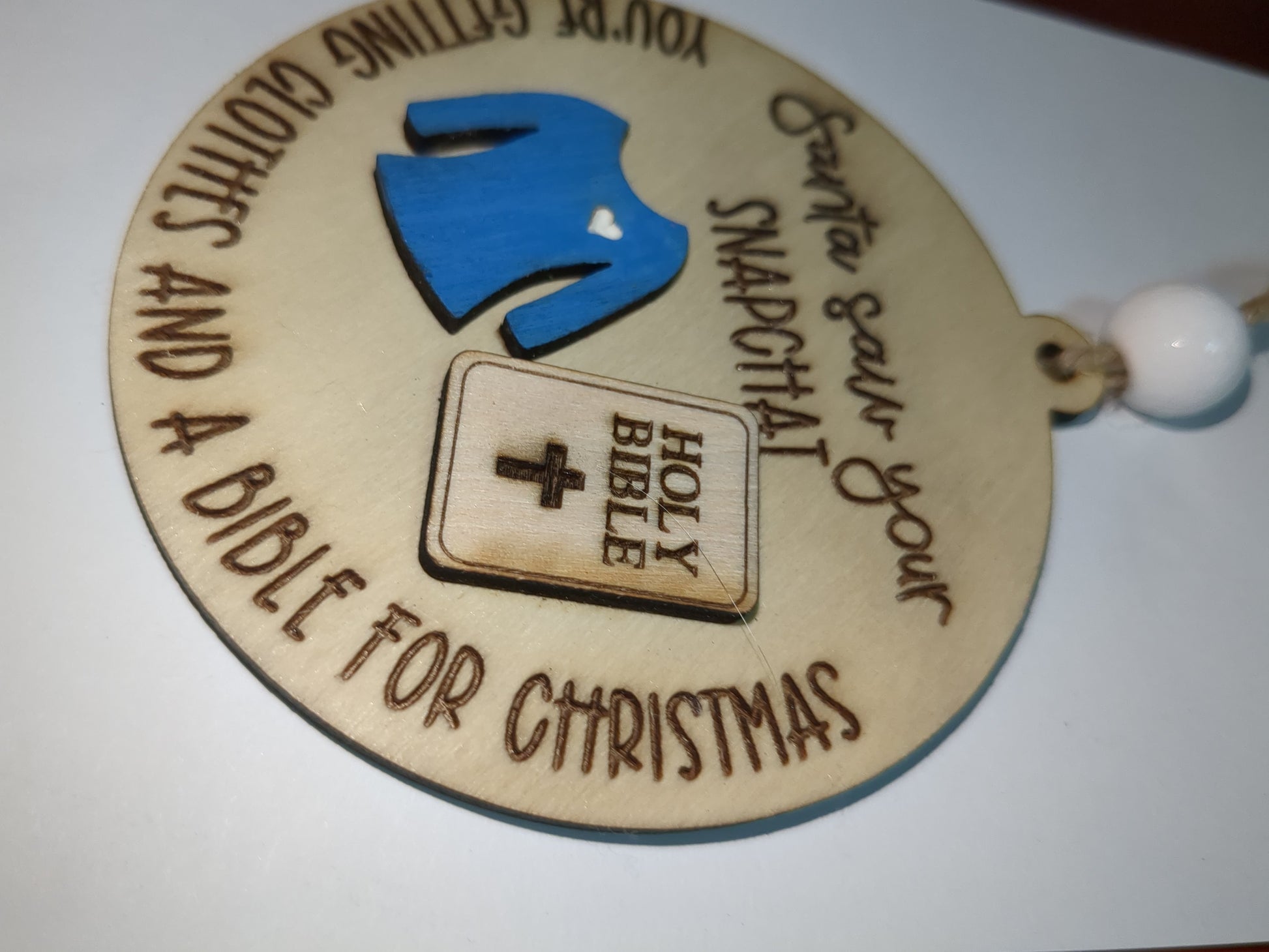 Ornament or car charm. Santa saw your Snapchat
