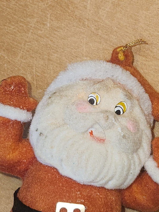 Vintage Flocked Santa CHEEKS GLOW under UV Once on a Pick for Foral Arrangement sf30