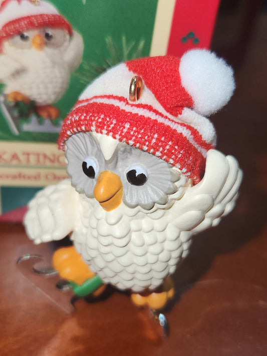 Vintage Hallmark Keepsake Ornament Ice-Skating Owl 1985 miniature
