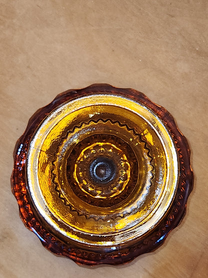 Indiana Glass Compote Kings Crown Thumbprint Pedestal Candy Dish Iridescent Gold cg9