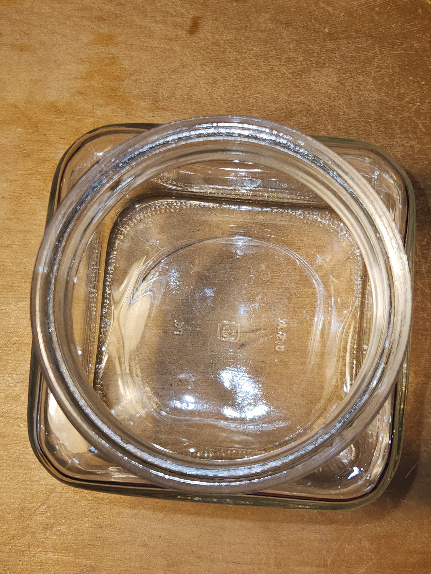 Vintage Clear Glass Square Canister with Sunburst Lid 5 1/4" square sj2