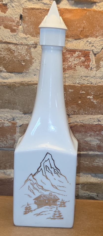 Vintage White Glass Liquor Bottle for Cheri-Suisse Chocolate Cherry Liquor vb11