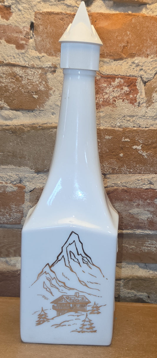 Vintage White Glass Liquor Bottle for Cheri-Suisse Chocolate Cherry Liquor vb11