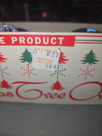 Vintage Shiny Brite Glass Christmas Ornaments Five 3" Blue Shades in Fanci-Pak Box As Is sb5