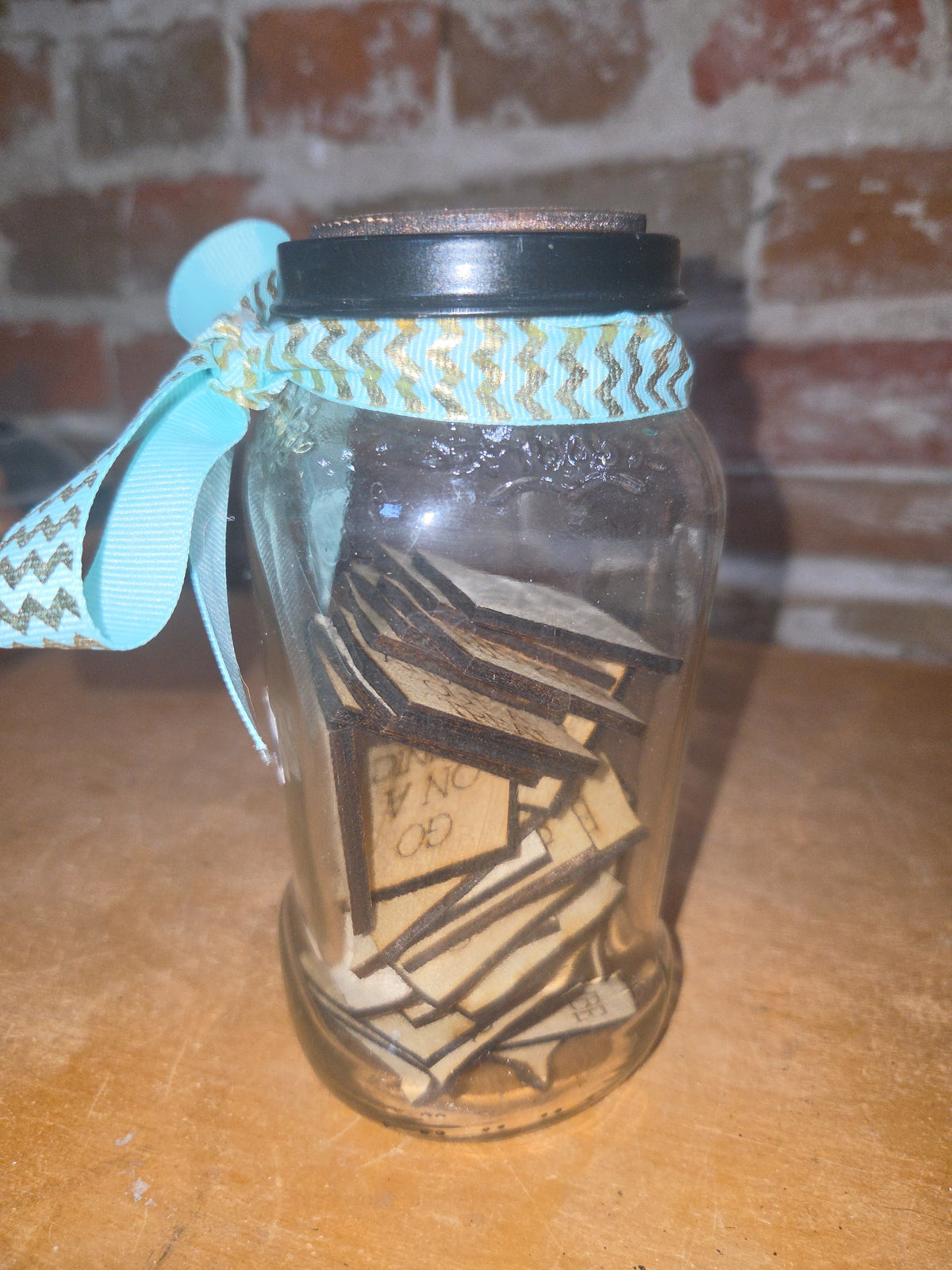 Family Fun Jar Pick an Activity with Sea Foam Gold Ribbon ffj6