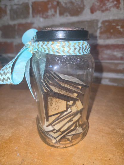 Family Fun Jar Pick an Activity with Sea Foam Gold Ribbon ffj6