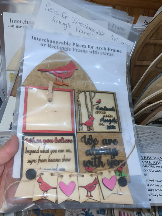 Cardinals and memorial kit for interchangeable arch or rectangle frame. FRAME SOLD SEPARATELY