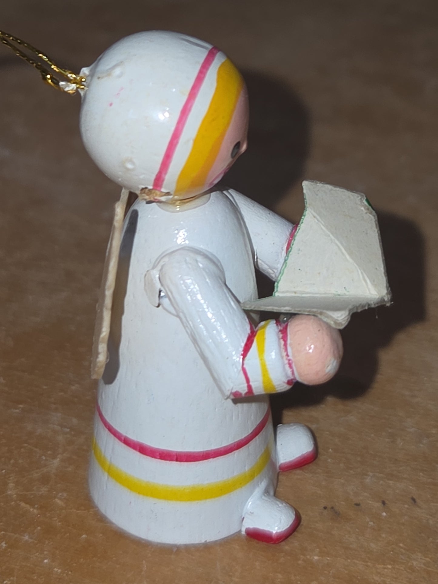 Vintage Wooden Ornaments Angels Set of 2 MCM Kitchy