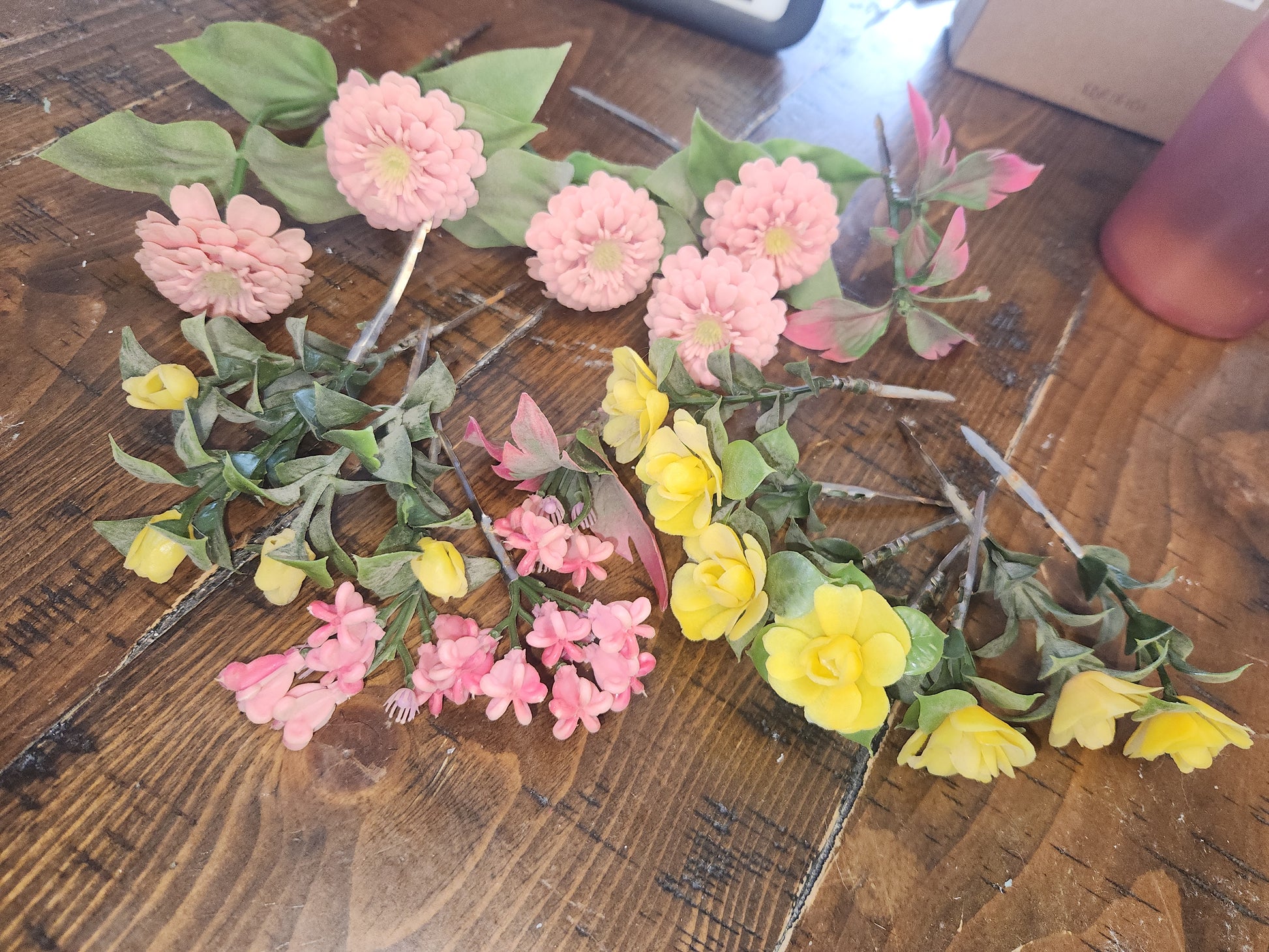 Vintage Plastic Flower Picks with Leaves for Crafting