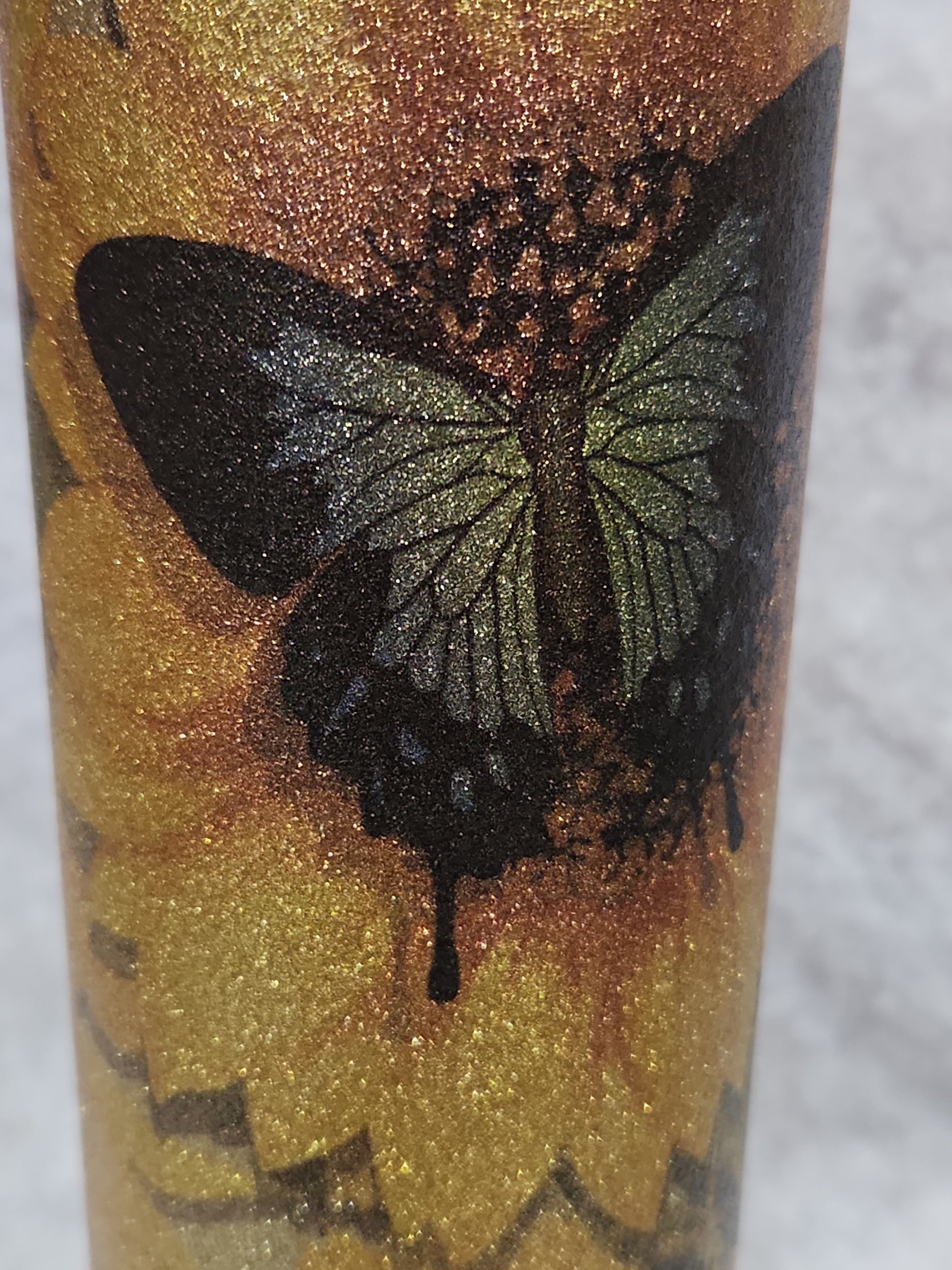 20 Oz Stainless Steel Insulated Glitter Tumbler Butterflies And Sunflowers AS IS 20gb