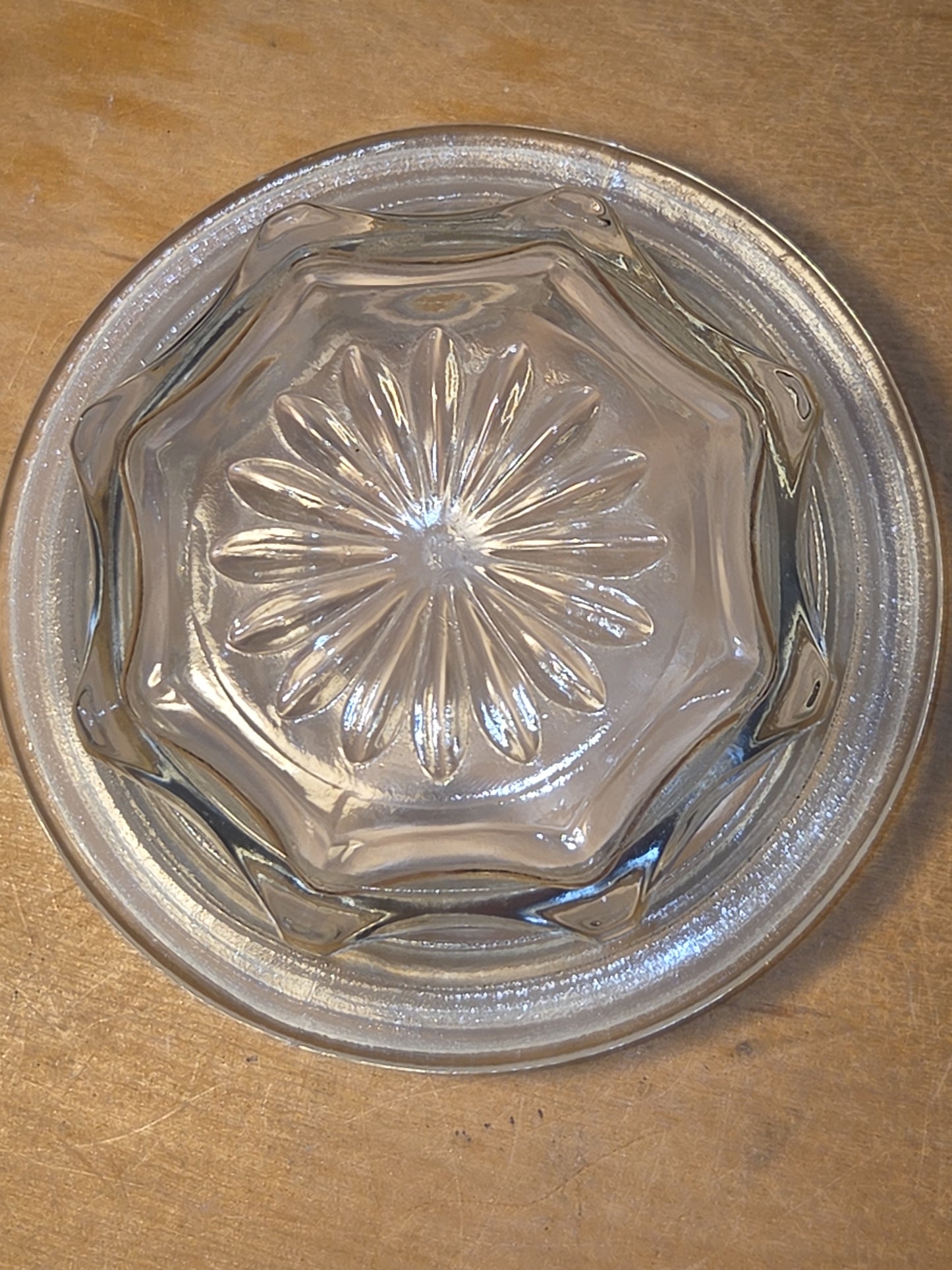 Vintage Clear Glass Square Canister with Sunburst Lid 6 1/4" square sj3