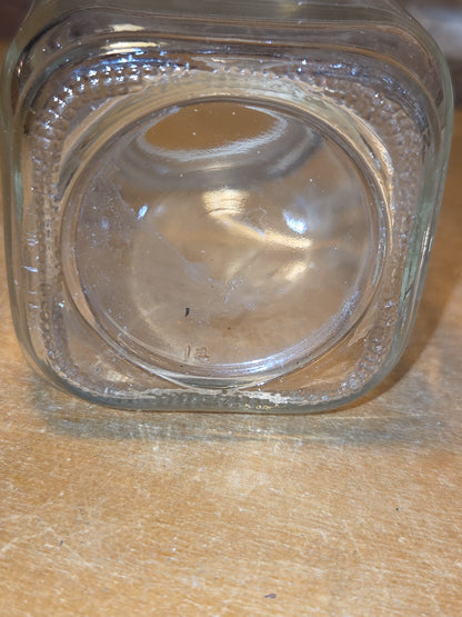 Vintage Clear Glass Square Canister with Sunburst Lid 2 1/2" square sj1