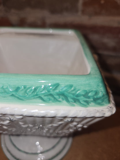 Vintage Claire Burke 2001 Holiday Collection Ceramic Pedestal AND Embossed Candy Dish