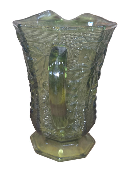 Vintage Anchor Hocking Green Glass Pitcher Embossed Grapes & Vine Leaves vp7