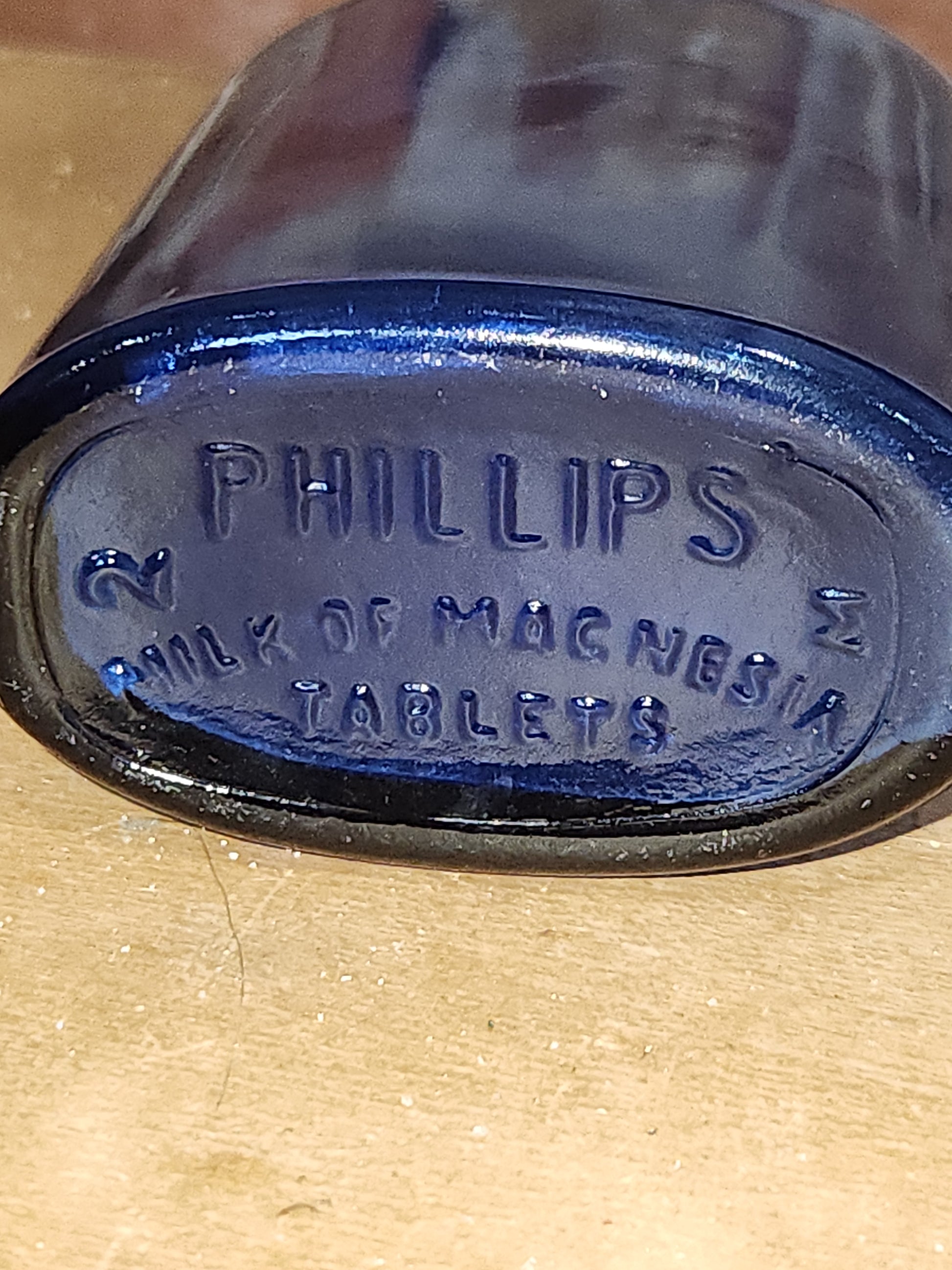 Genuine Phillips Cobalt Blue Glass Medicine Bottle Apothecary Milk Magnesia 5"