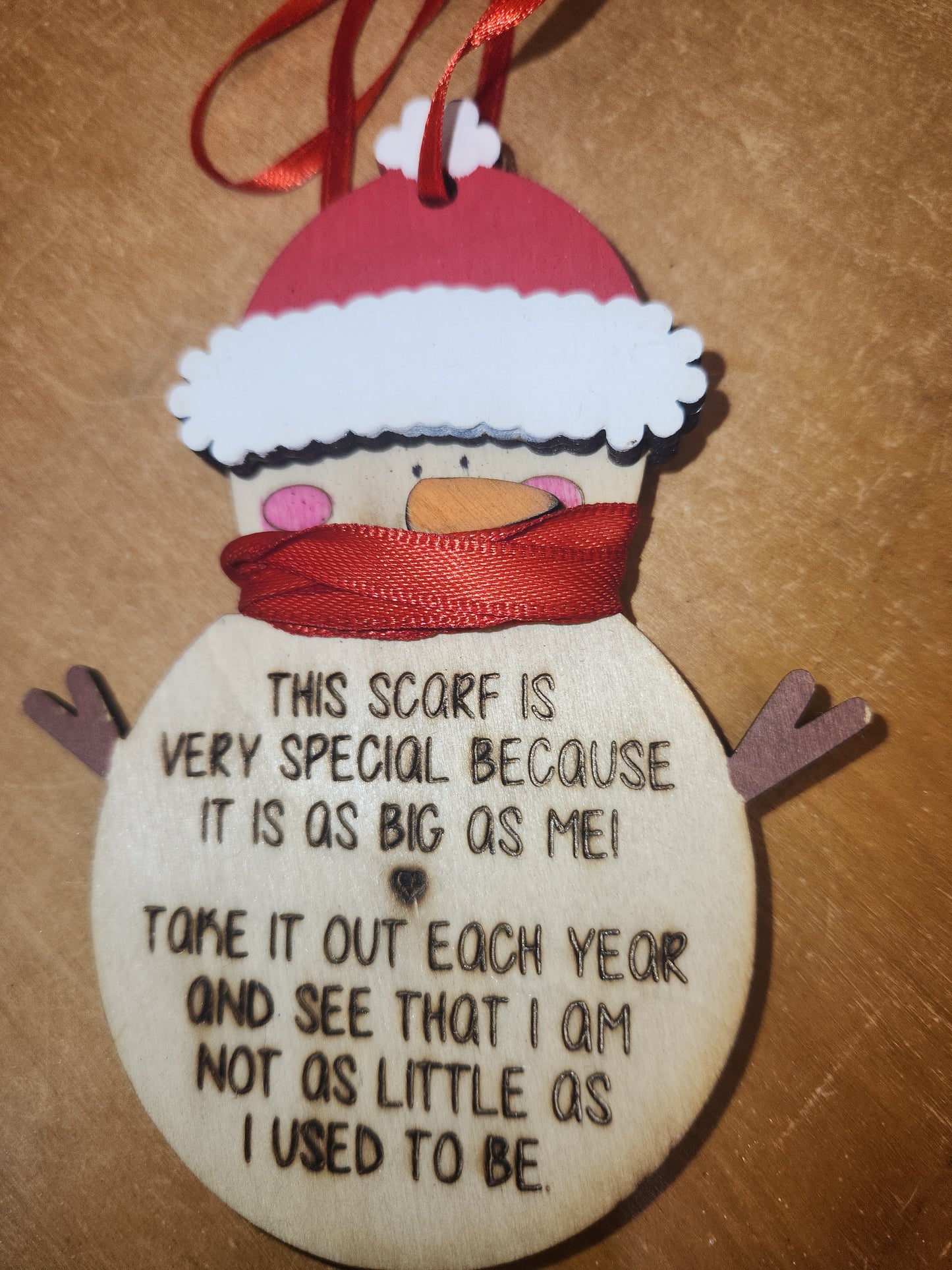 Custom Order Ornament Wooden Snowman with Growth Ribbon