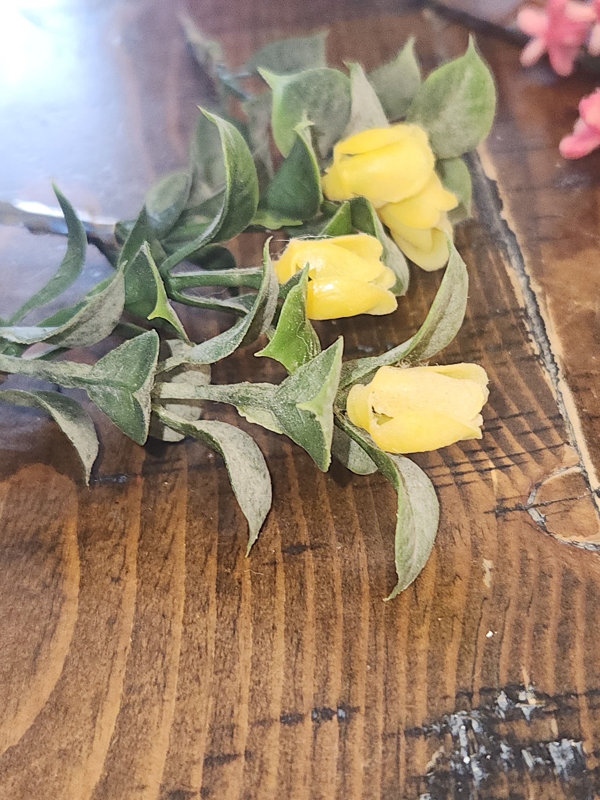 Vintage Plastic Flower Picks with Leaves for Crafting