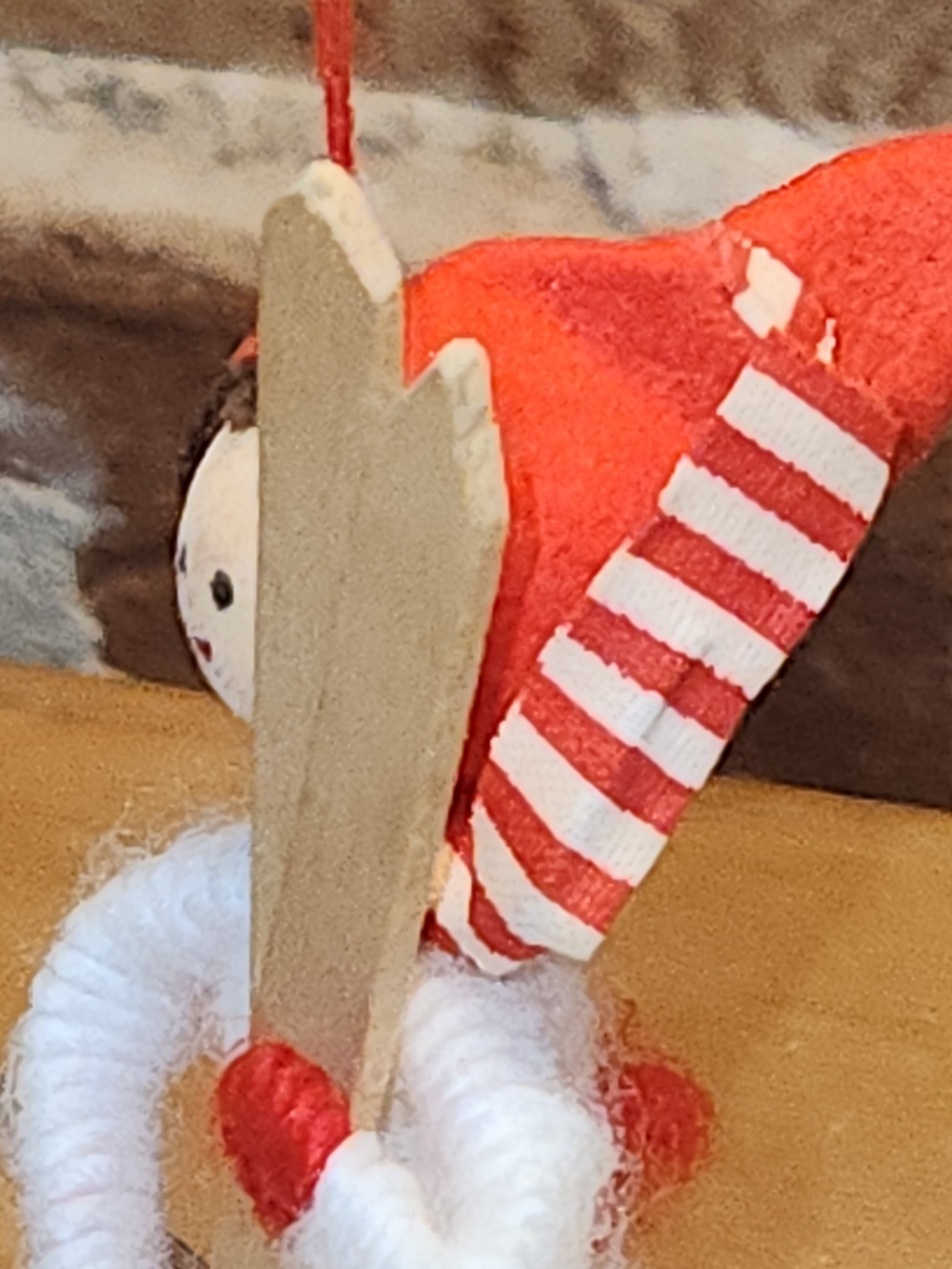 Vintage Fabric & Wood Boy w/Skies Christmas Ornament Germany elf00