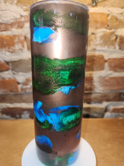 20 ounce stainless steel, Insulated, alcohol ink art Tumbler Blue Copper Green AS IS CLEARANCE ai5