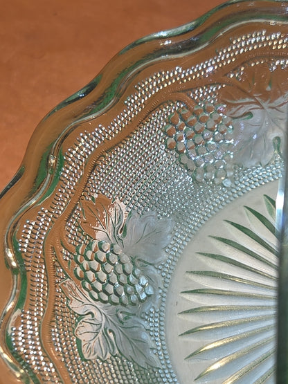 Vintage Westmoreland Uranium Glass Basket Candy Dish Grapes Vaseline Glows ug61