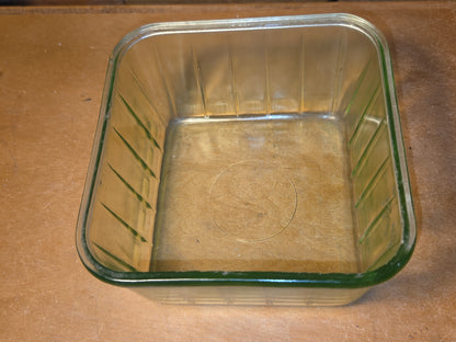 Vintage Uraniun Depression Glass Green Refrigerator Dish AS IS no lid flea bites ug86