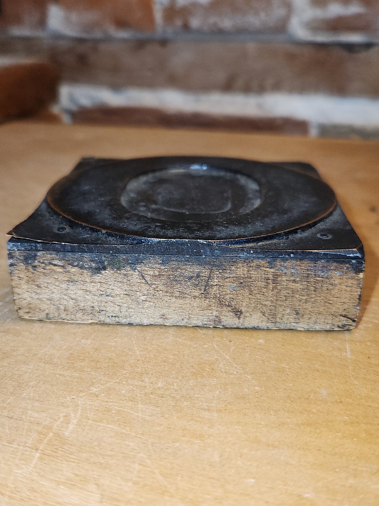 Vintage or Antique Letterpress Copper & Solid Wood Printing Block Letter O leto