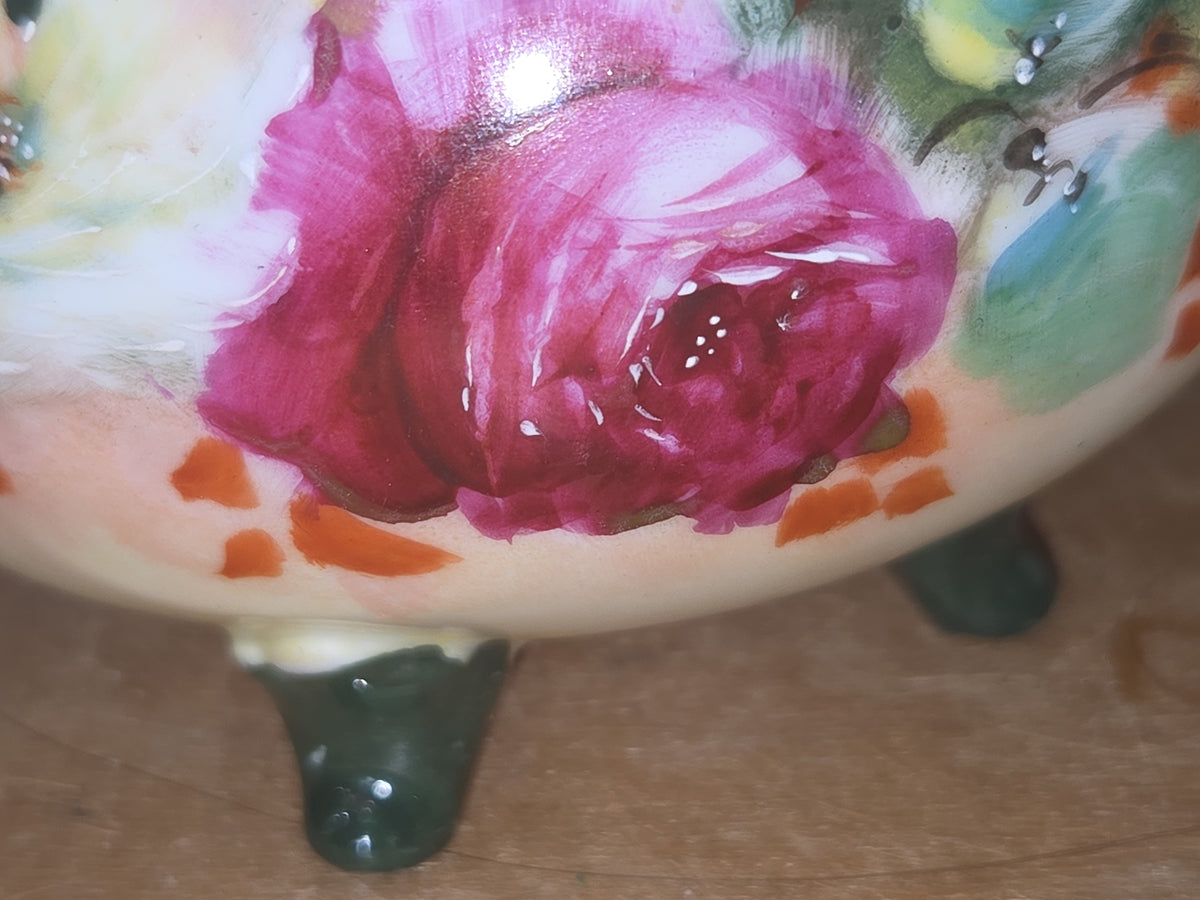 Vintage Porcelain Handpainted Footed Bowl and Footed Creamer sbc1