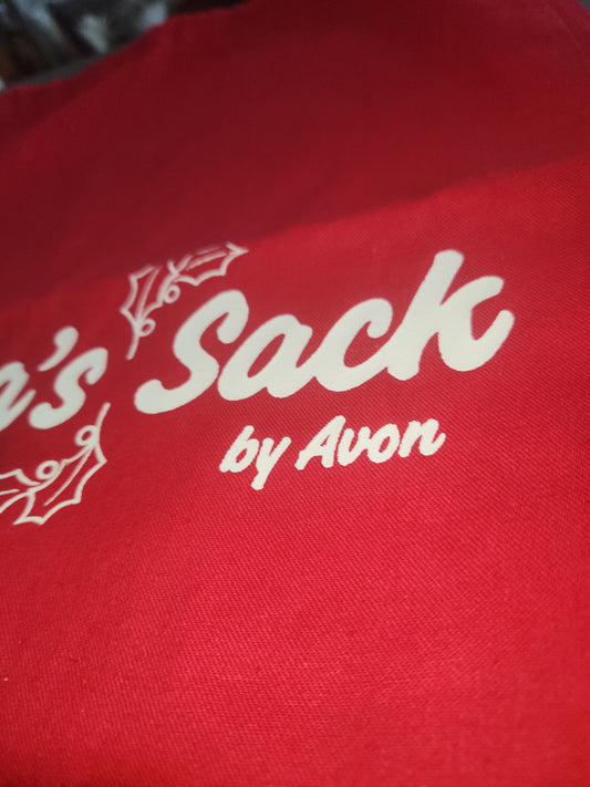 Vintage Christmas Avon Santa's Sack Gift Toy Bag Red Drawstring CLEARANCE 19" x 14" av12
