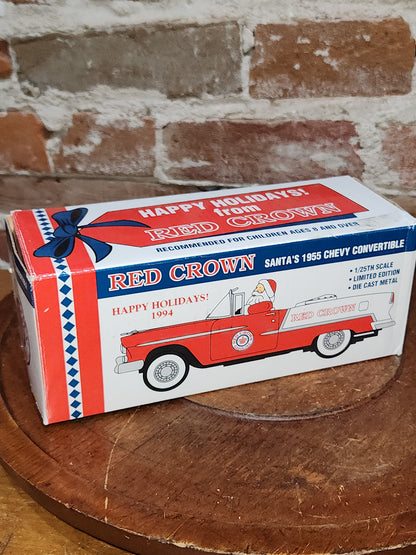 Vintage Liberty Classics Red Crown Gasoline Santa's 1955 Chevy Convertible 1/25th Scale Limited Edition Die Cast Metal. Coin Bank. 1994 car12