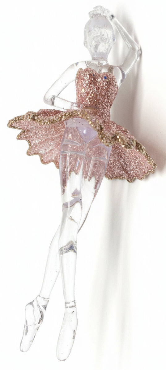 Ballerina Ornament Acrylic Pink and Gold Glitter Ballet o410