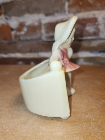 Vintage Pottery Planter Little Girl in Pink by a Fence Likely Shawnee Potter AS IS pl12